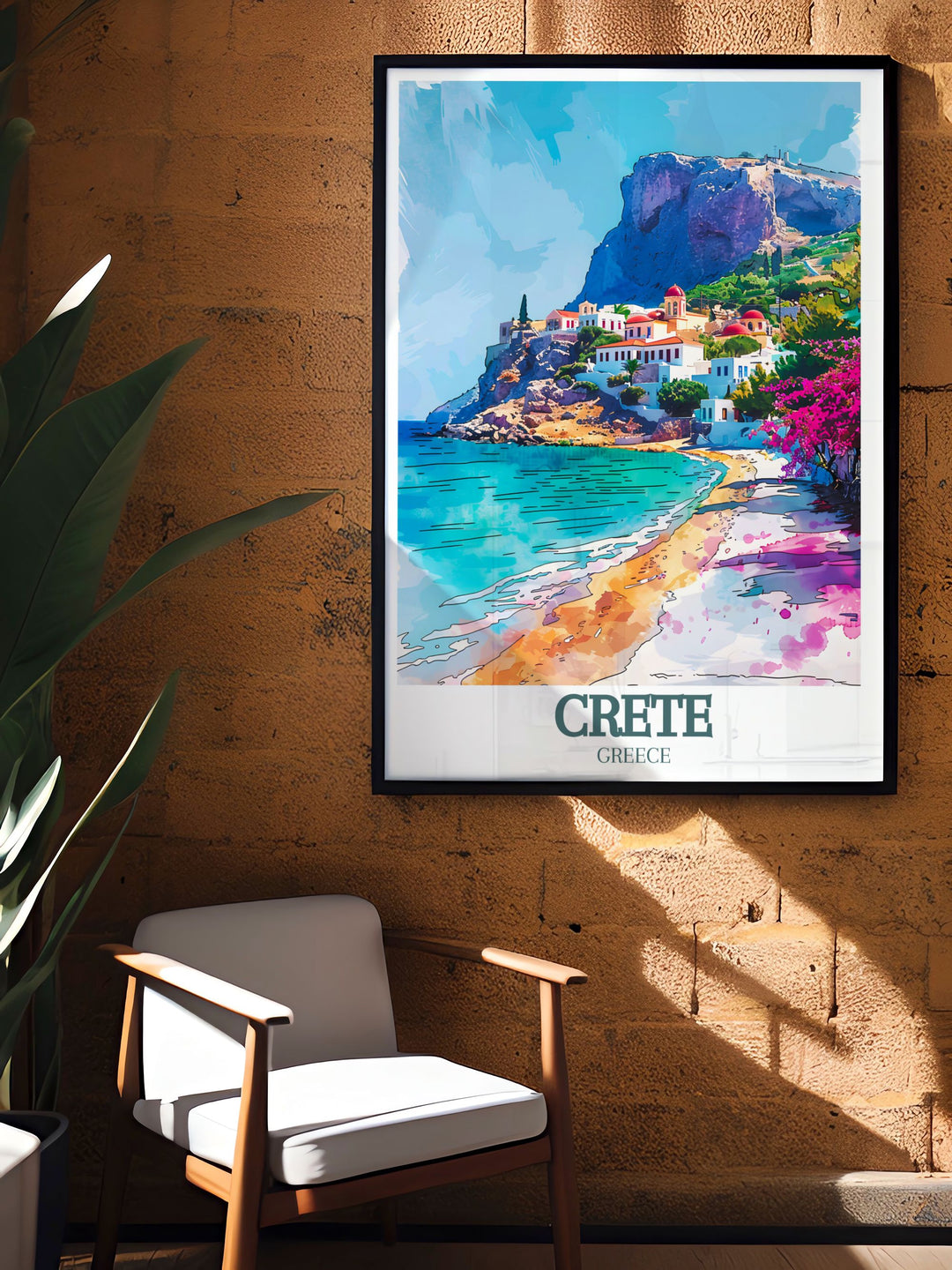 This stunning travel poster of Balos Beach showcases the beachs unique pink sands and turquoise waters. Ideal for enhancing your home decor, this art print captures the essence of Cretes natural beauty and is perfect for those who love scenic landscapes.