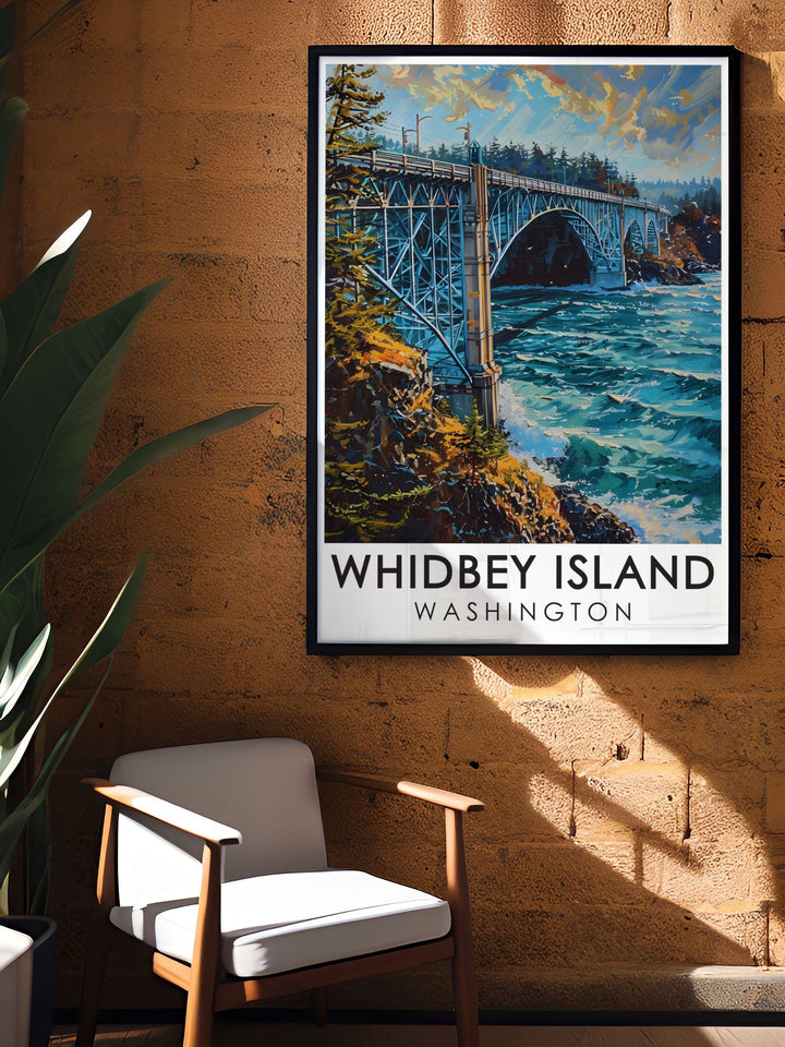 Elegant home decor featuring Deception Pass Bridge stunning prints and Whidbey Island artwork perfect for creating a stylish and inviting atmosphere in your living space with a blend of modern and vintage elements