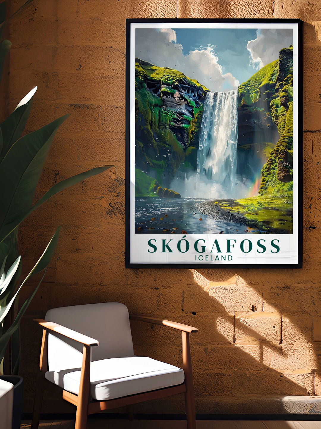 Skogafoss waterfall bucket list print highlighting the beauty of one of Iceland's most visited landmarks perfect for inspiring your next travel adventure and adding to your art collection.