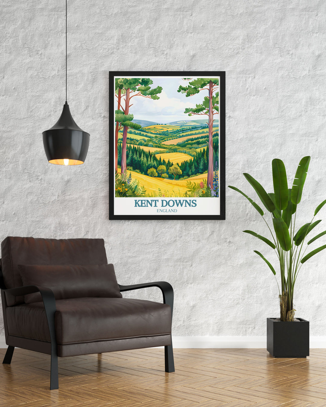 Exquisite Kent Downs Area of Outstanding Natural Beauty AONB travel print featuring picturesque landscapes perfect for creating a focal point in your decor that draws the eye and sparks conversation with its natural beauty.