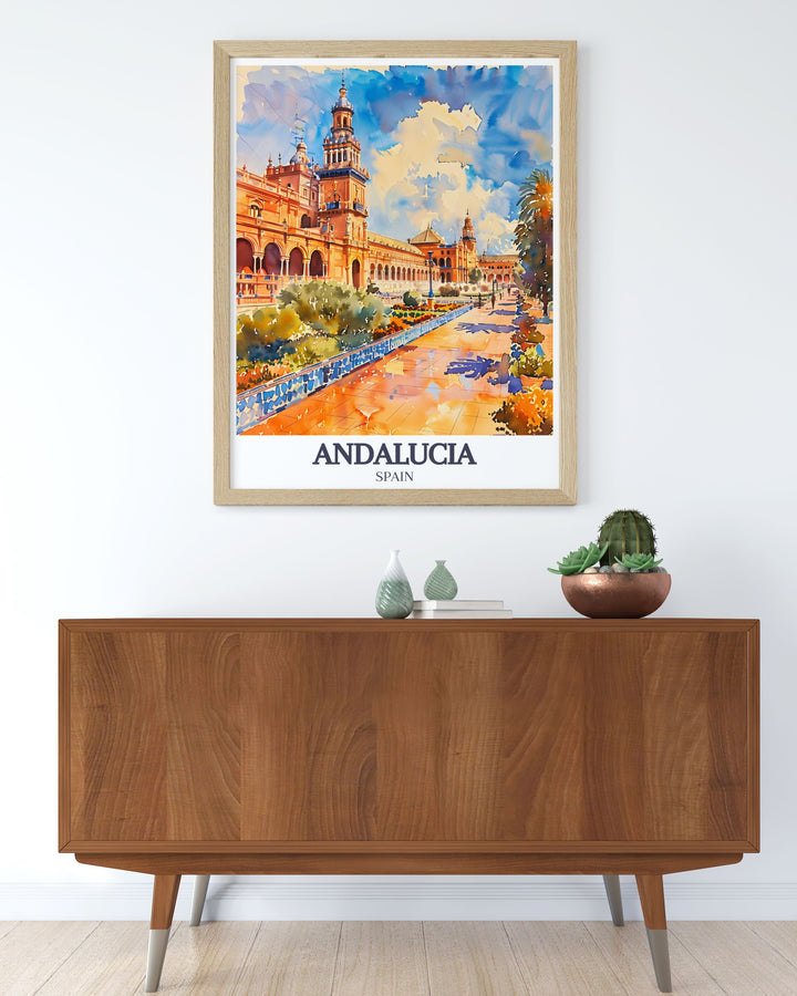 This poster features the beautiful Ambassadors Hall in the Alcazar of Seville with its stunning domed ceiling and detailed tilework, capturing the essence of Spanish Mudejar architecture and adding a regal touch to your decor.