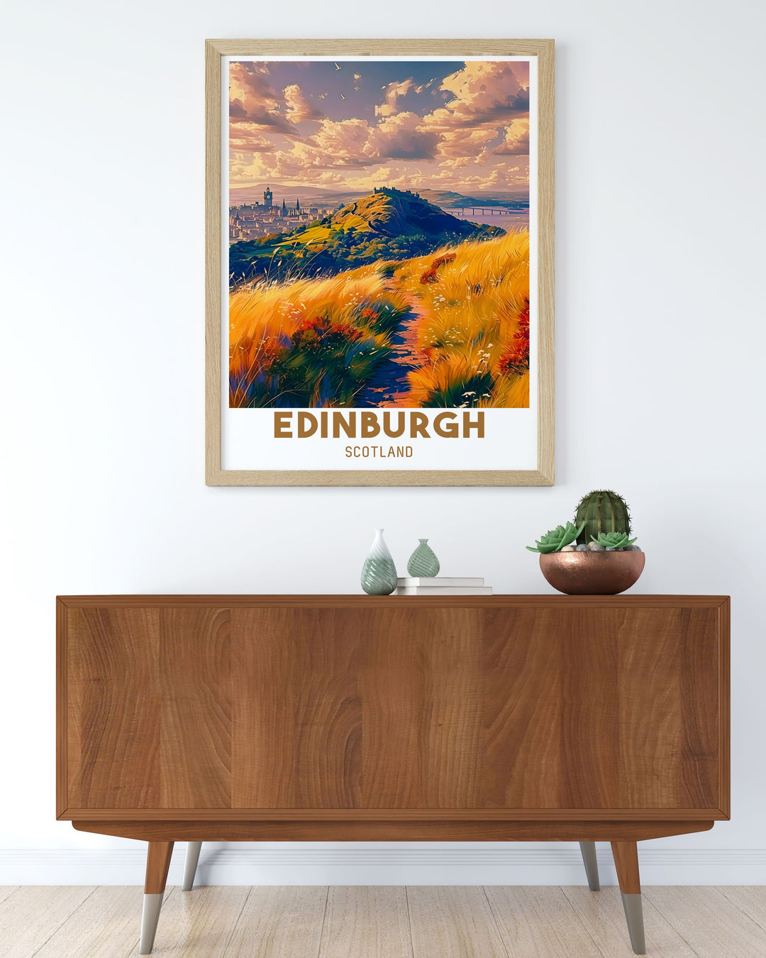 Canvas art depicting Arthurs Seat, offering a stunning view of Edinburghs landscape and cityscape, perfect for nature and history enthusiasts.