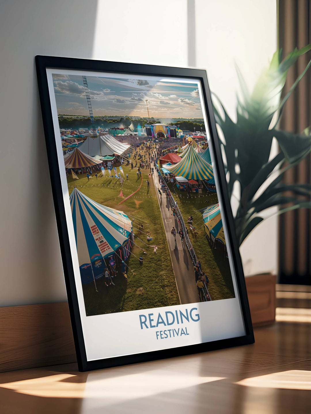 Festival Ground Modern Decor piece featuring a captivating scene from the Glastonbury Festival with detailed stage and audience illustrations ideal for a unique gift