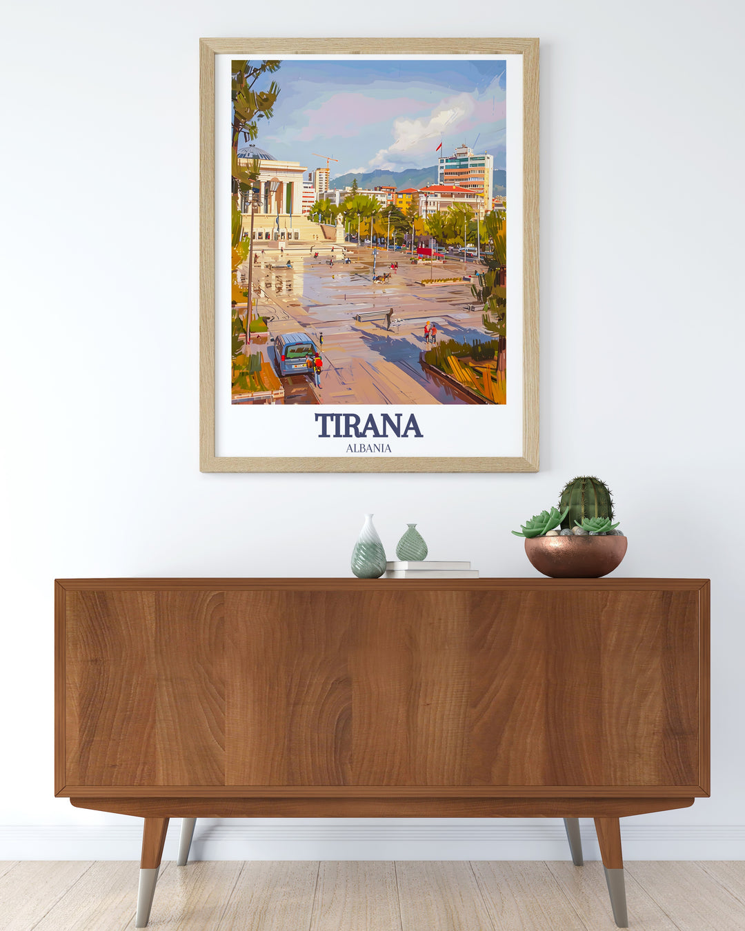 Albania Poster featuring Skanderbeg Square, Dajti Mountain available as a digital download offering convenience and style for those who appreciate unique artwork and want to instantly enhance their home decor with a stunning travel poster print