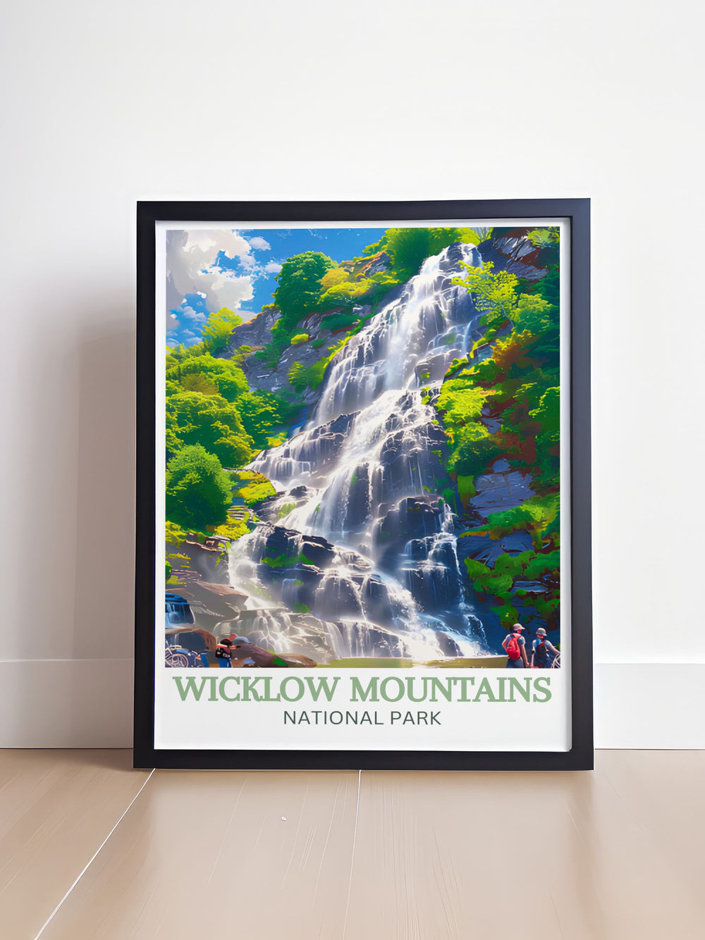 This stunning home decor piece features Powerscourt Waterfall, Irelands highest waterfall, surrounded by ancient trees and lush greenery. The vibrant colors and intricate details make it a perfect addition to any room, celebrating the natural beauty of Ireland.