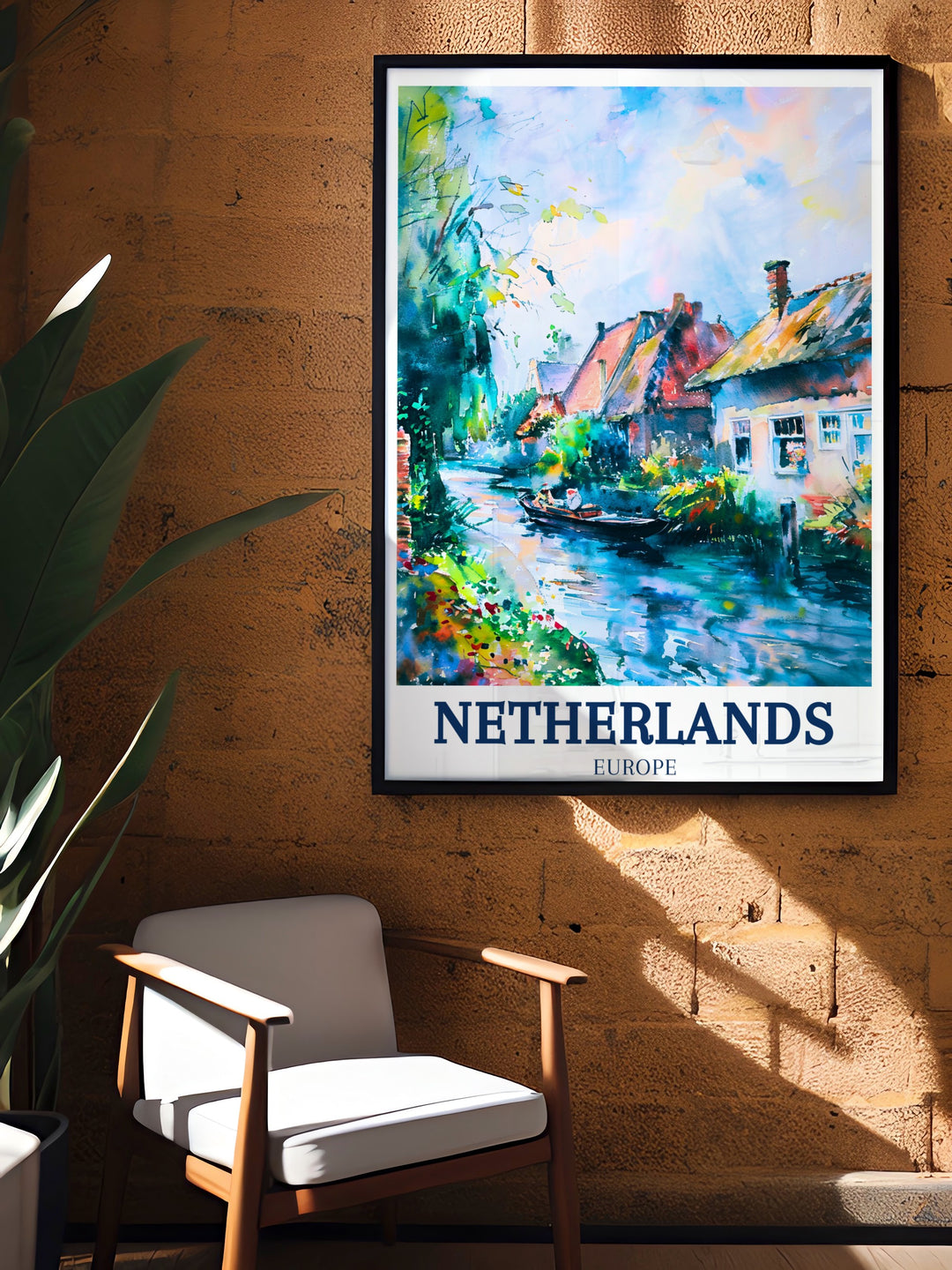 Stunning Netherlands Print of Giethoorn Overijssel perfect for lovers of Dutch scenery this minimal travel print brings a touch of elegance and tranquility to your home or office decor making it a beautiful addition to any space