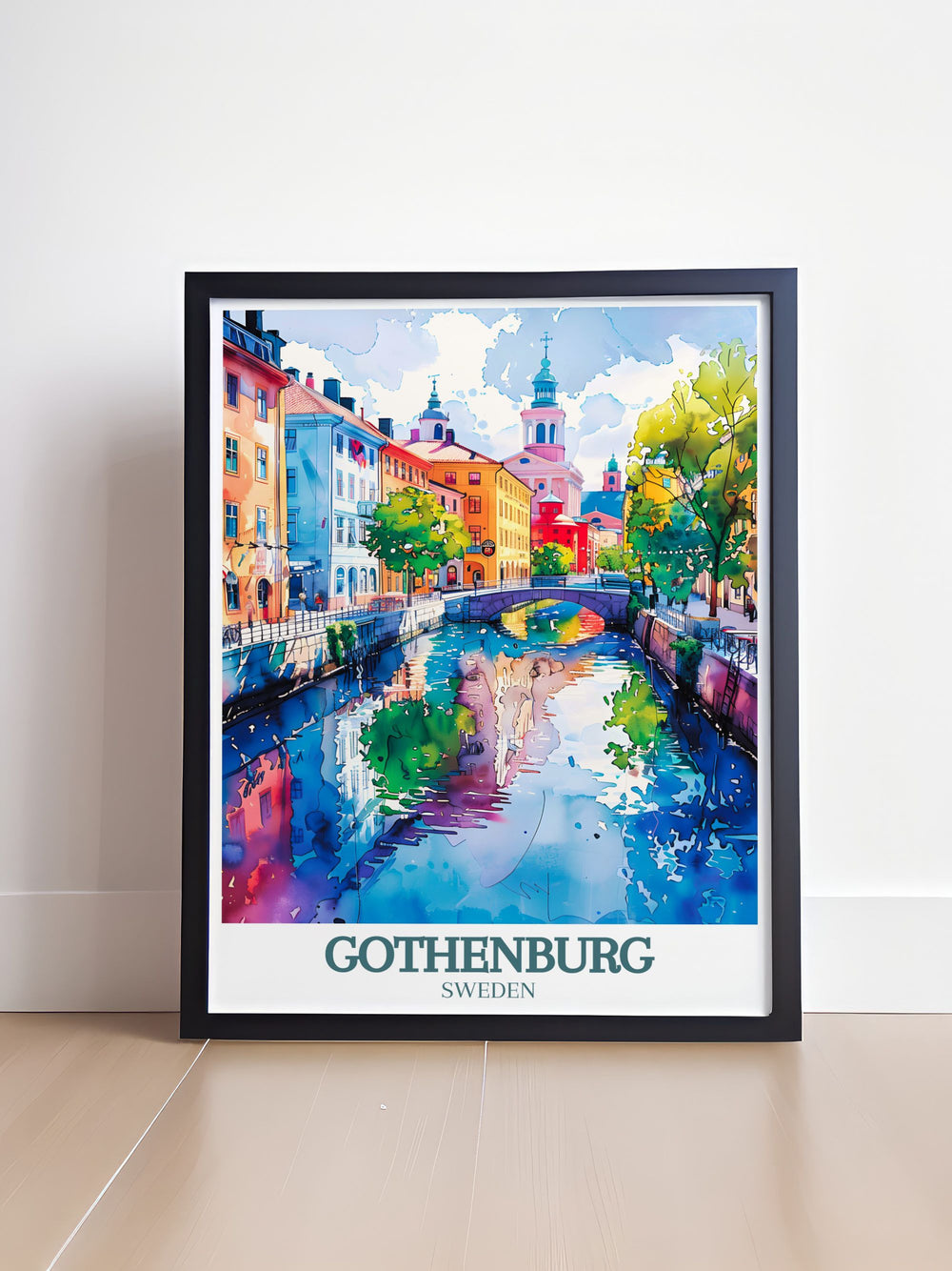 This vibrant travel poster captures the stunning architecture of Oscar Frederik Church in Gothenburg, showcasing its Gothic Revival style and intricate details. Perfect for lovers of history and architecture, this artwork brings the elegance of one of Gothenburgs most iconic landmarks into your home.