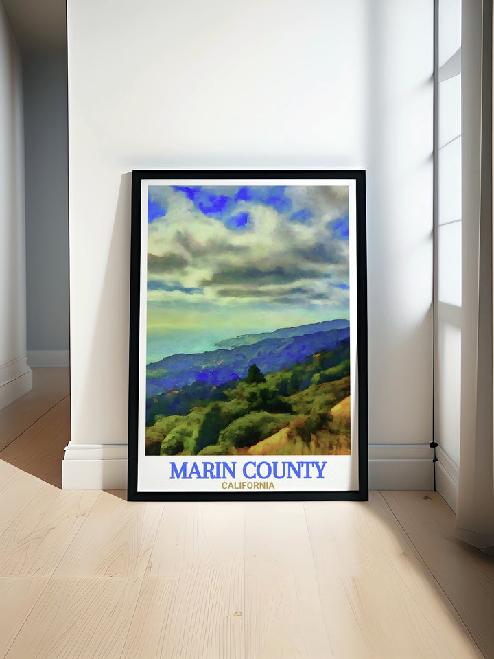 Experience the serenity of Muir Woods and the surrounding Marin County with this travel print. The canvas art brings to life the towering redwoods and peaceful landscapes of California, ideal for those who love nature and wish to showcase it in their homes.