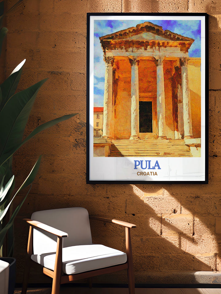 Perfect for history and travel enthusiasts, this art print features the Temple of Augustus in Pula, capturing the architectural splendor of this ancient landmark. A thoughtful gift for anyone with a love for history or travel.