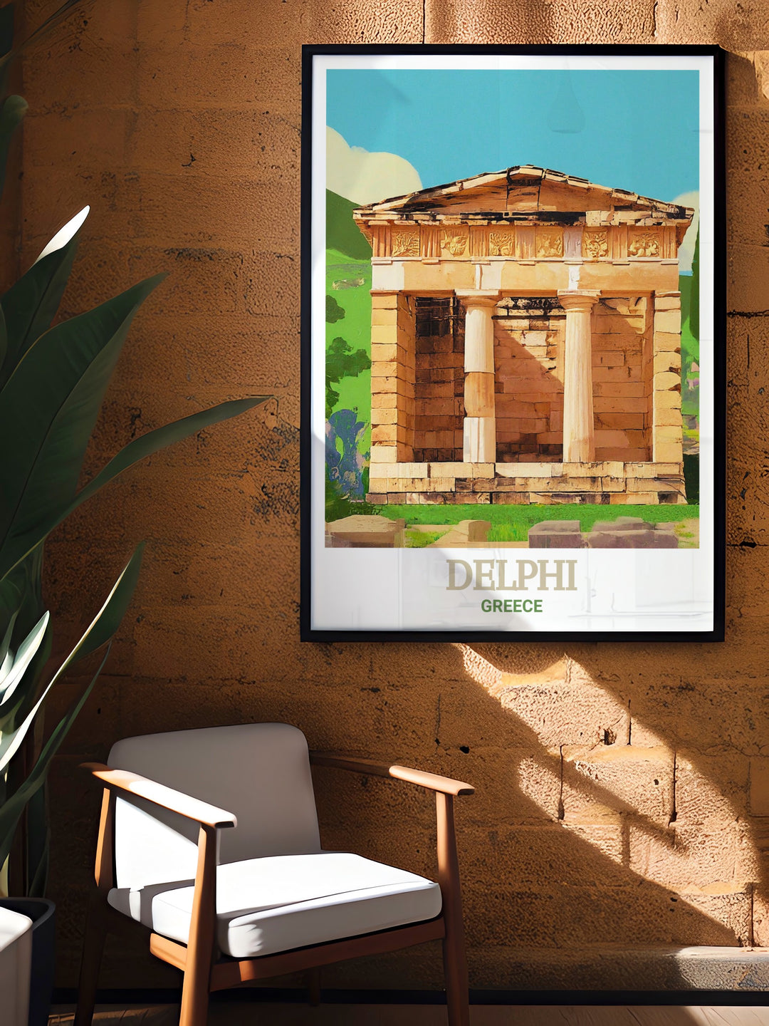 Athenian Treasury travel print showcasing the architectural elegance of one of Delphis most significant landmarks. This Greece wall art captures the historical weight of the Athenian Treasury, offering a glimpse into the grandeur of Greeces golden age. Ideal for history enthusiasts and lovers of Greek culture.