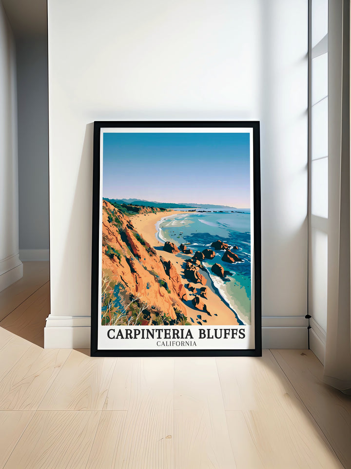 Carpinteria Bluffs Nature Preserve and Carpinteria featured in this California art print showcasing the natural beauty of California coastline perfect for enhancing your living space with decor that reflects your love for nature and travel in California