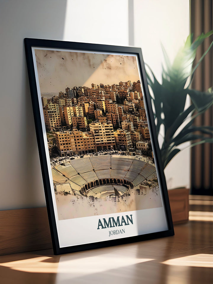 Artistic Amman Painting of the Roman Ampitheater and Jabal Al Jofeh a perfect piece for enhancing your home decor or giving as a personalized gift to travel enthusiasts