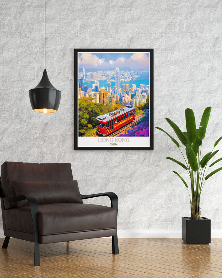 This art print captures the majestic views from Victoria Peak, showcasing the citys skyline and Victoria Harbour. Ideal for urban enthusiasts, this poster brings the stunning vistas of Hong Kong into your living space.