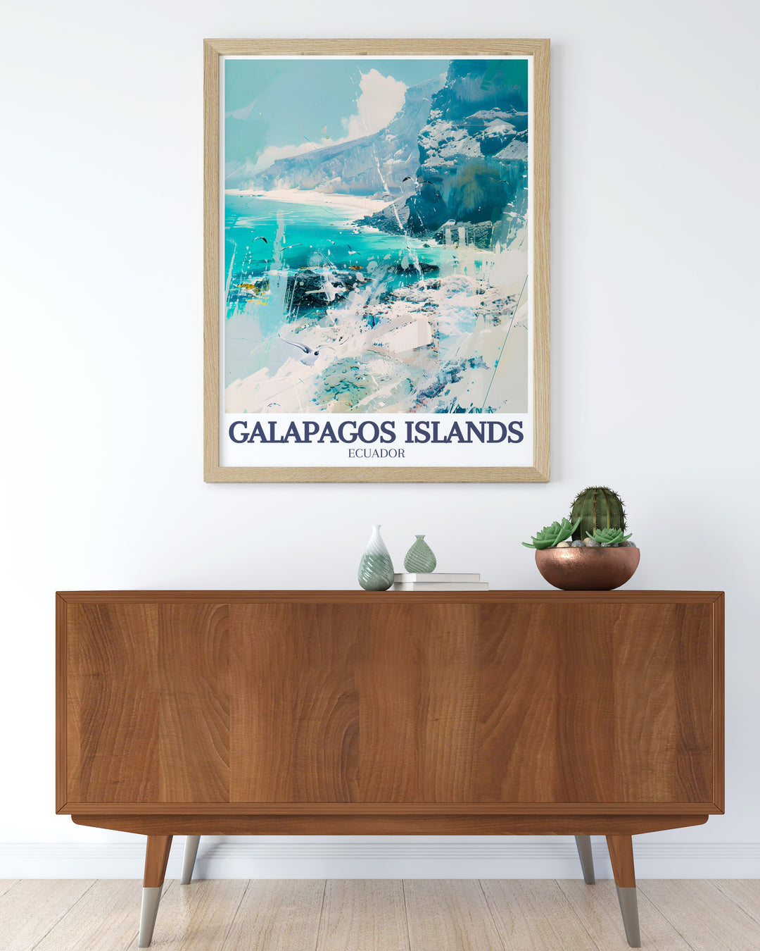 Explore the wonders of the Galapagos Islands with this canvas print. The scenic beauty of Española Island and Tortuga Bay is captured in intricate detail, perfect for home decor or a gift for someone who loves nature and travel.