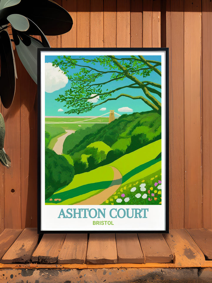 Ashton Court Bristol Poster and Leigh Woods Artwork bring together the thrill of mountain biking and the peacefulness of woodland trails. These prints are ideal for anyone who loves Bristols outdoor scenes and wants to bring them into their home.