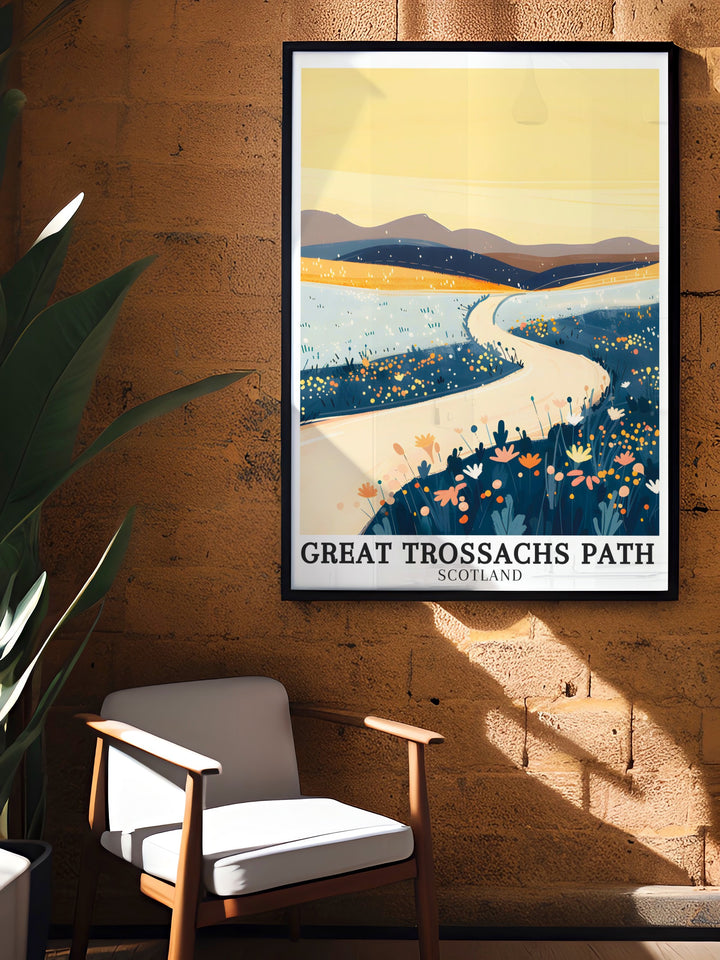 Trossachs mountains captivating views. Featuring detailed illustrations of the Trossachs mountains and the Great Trossachs Path, these prints capture the essence of Scotlands natural beauty. Perfect for adding a touch of the great outdoors to your home.