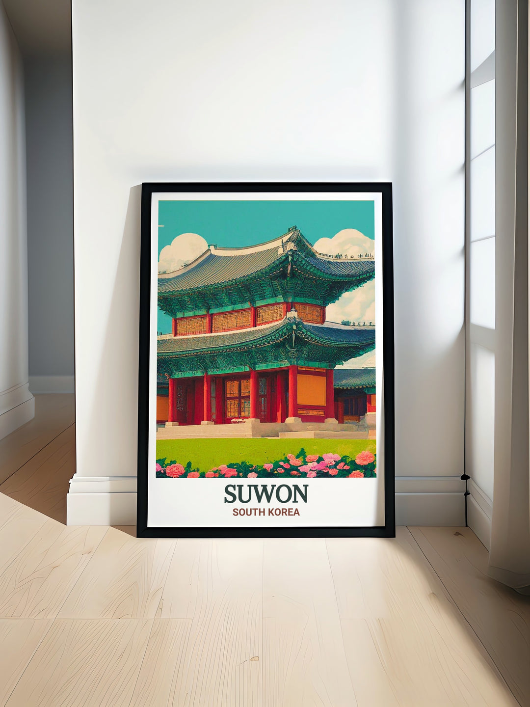 This South Korea wall art captures the grandeur of Hwaseong Haenggung Palace in Suwon. Its intricate details and vibrant colors make it an ideal travel poster for those looking to bring a touch of Korean history into their space.