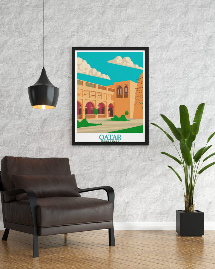 Qatars Katara Cultural Village art print, bringing the Middle Eastern landmark to life. With its rich colors and delicate details, this poster print is perfect for anyone looking to incorporate global culture and architectural heritage into their decor.