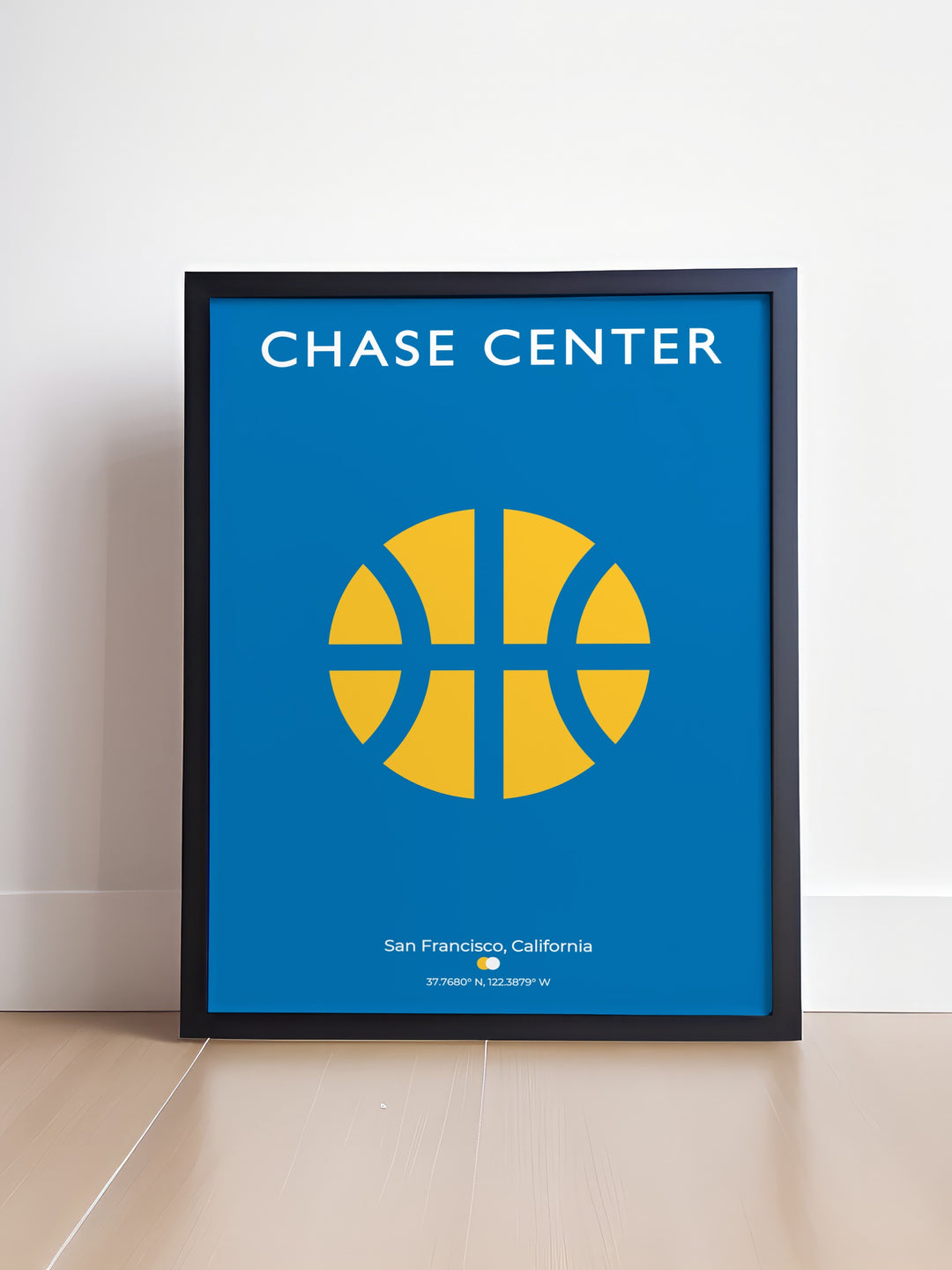 Chase Center Modern Prints featuring a bold depiction of the Warriors home arena in California adds a stylish sports touch to any home décor setting ideal for basketball fans and those who appreciate San Francisco inspired art or retro NBA posters.