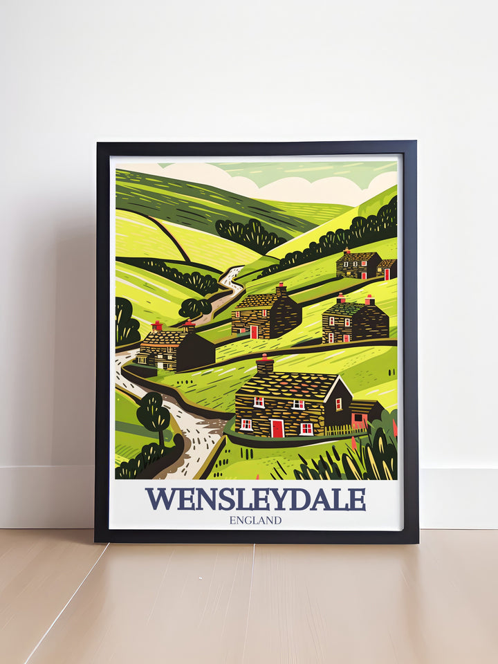 This Yorkshire Dales canvas art brings the serene beauty of Wensleydale and North Yorkshire into your home. Perfect for nature enthusiasts and travel lovers, the detailed illustration highlights the lush greenery and picturesque views of the region, making it an ideal choice for wall art or as a thoughtful gift.