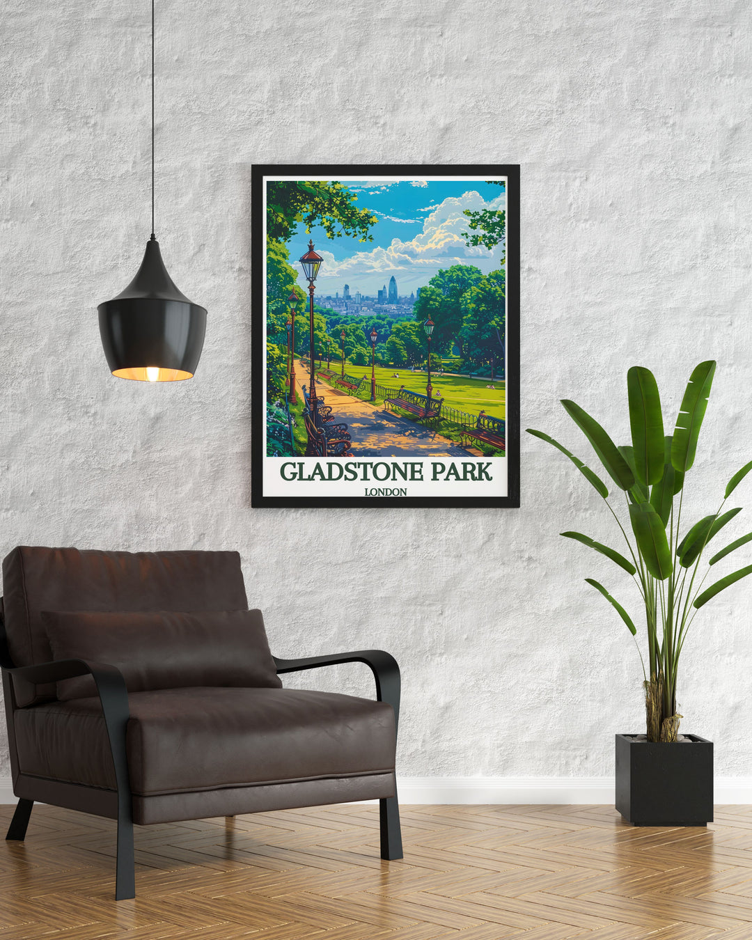 Detailed illustration of Gladstone Park in Dollis Hill, highlighting the serene landscapes and vibrant greenery, ideal for those who appreciate peaceful retreats in the heart of London.