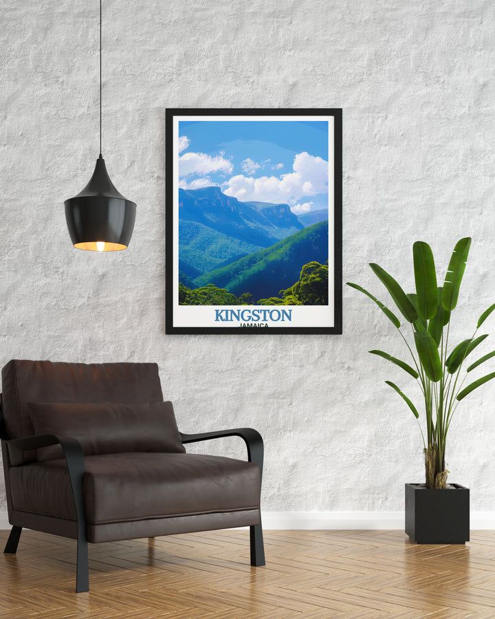 Caribbean travel art featuring Kingston and Blue Mountains brings the warmth of the islands into your home with stunning prints that blend modern decor with cultural richness making it the ideal gift for those who love the Caribbean