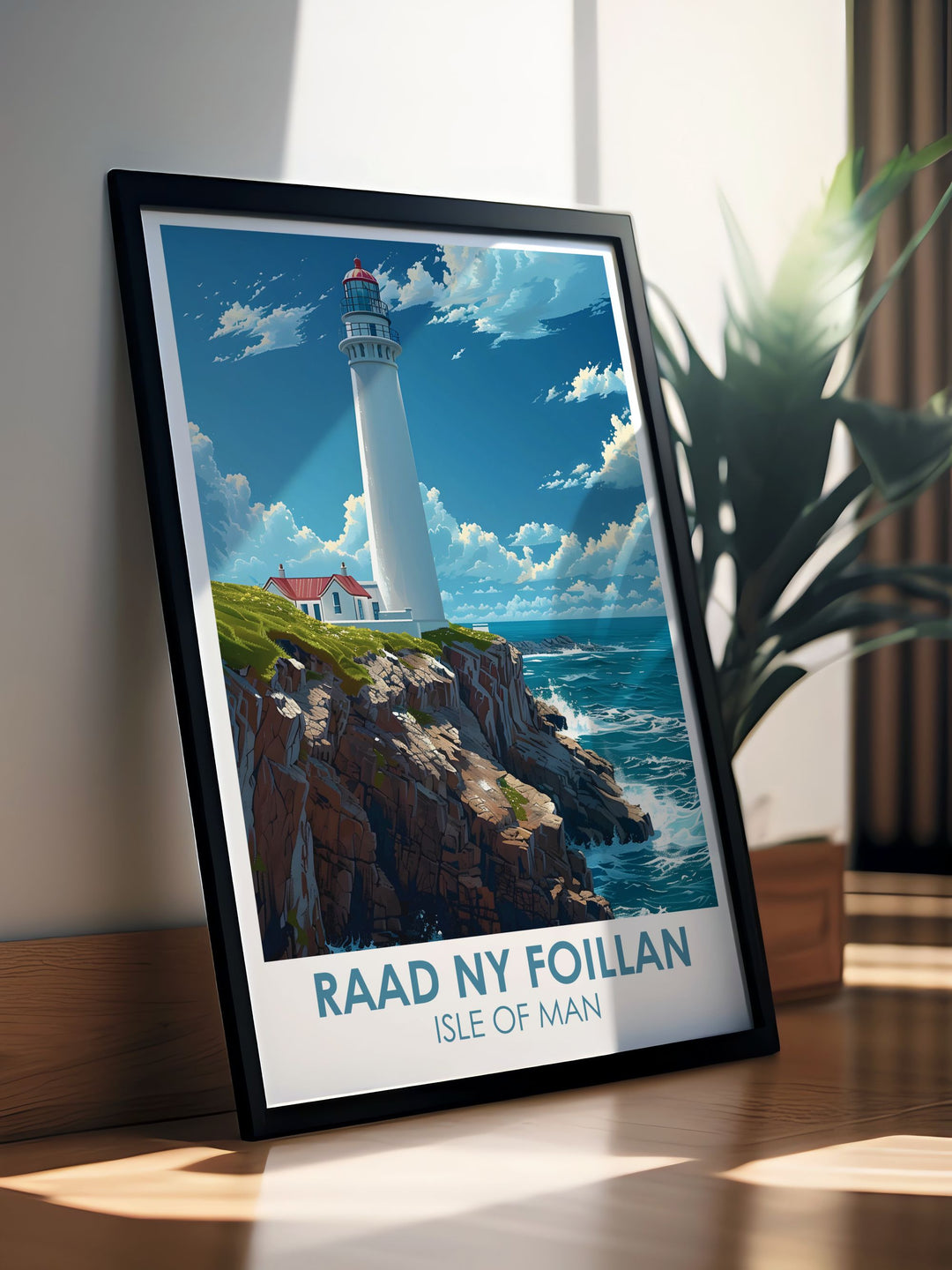 Isle of Man Poster with The Sound Modern Art capturing the scenic beauty of Raad Ny Foillan Hike and Douglas Harbour ideal for creating a stunning focal point in your home