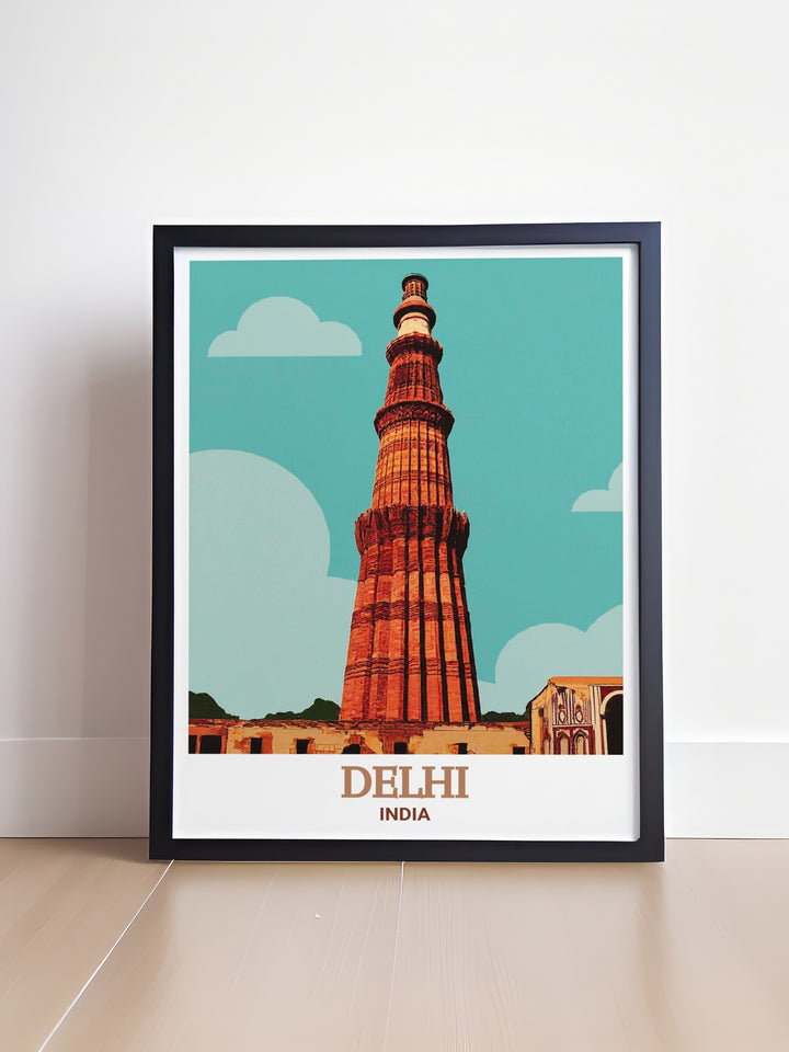 Vibrant Delhi poster with Qutub Minar makes a perfect gift for birthdays anniversaries or Christmas bringing cultural richness to any space