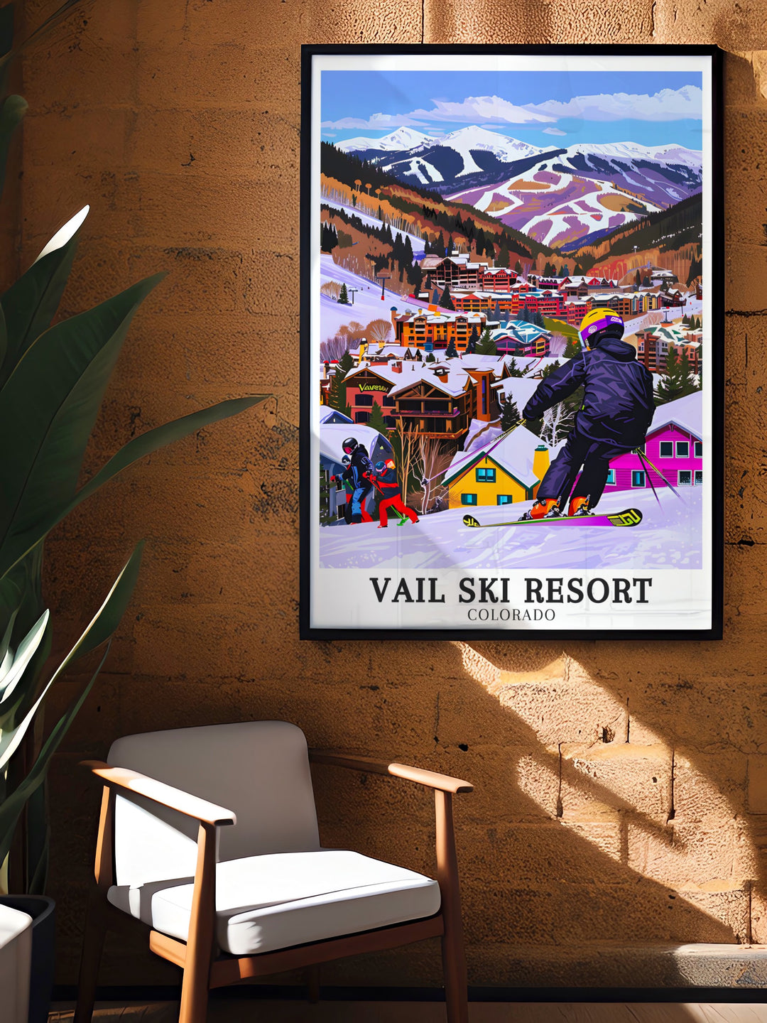 This vintage inspired poster of Vail Ski Resort captures the thrill of Golden Peak Terrain Park and the grandeur of Vail Mountain. Perfect for lovers of winter sports, Colorado art, and mountain scenery, this piece is a great addition to any home or office.