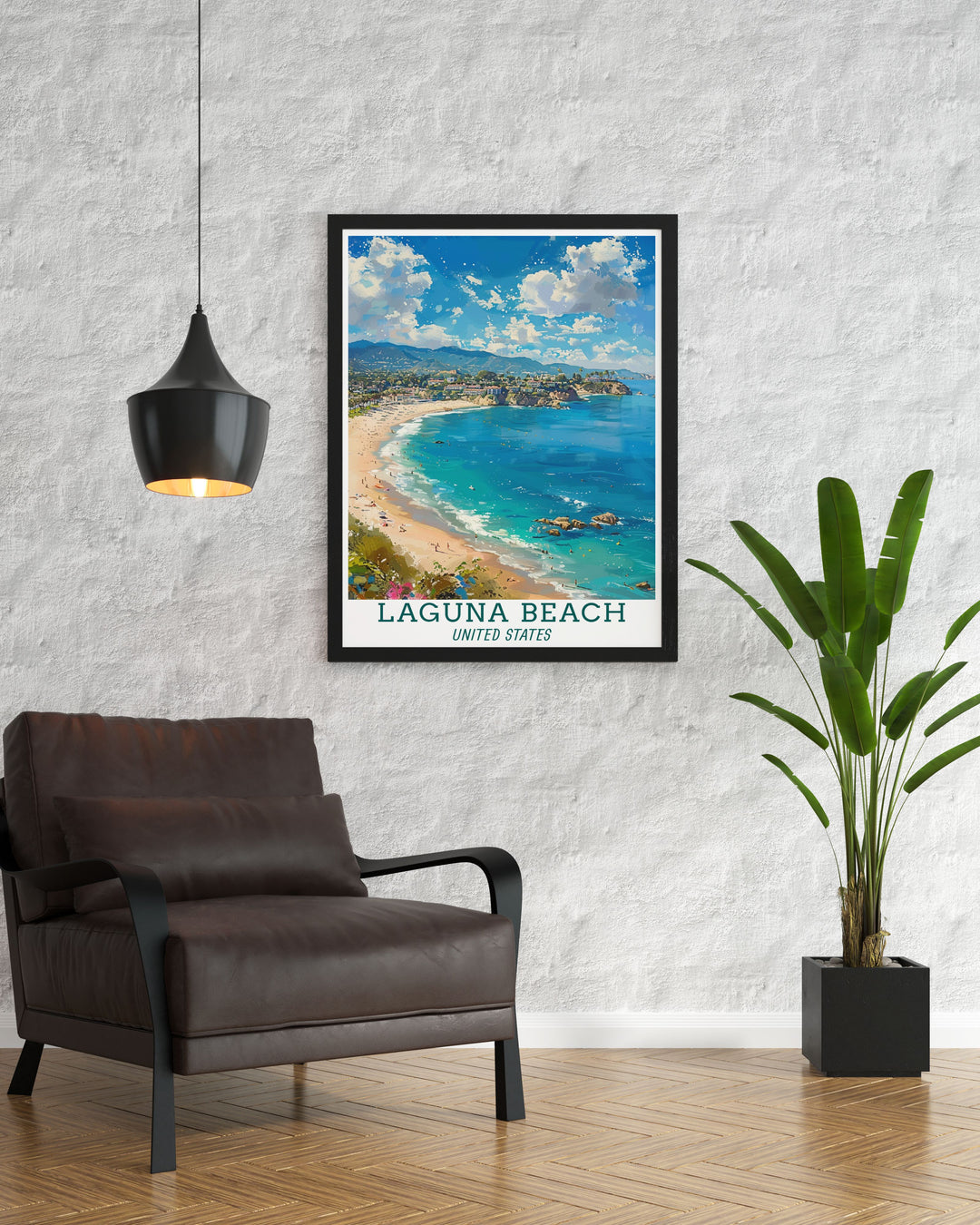 Colorful Main Beach Modern Decor in Laguna Beach Photo brings vibrant coastal scenery into your home perfect for creating a cozy and inviting atmosphere.