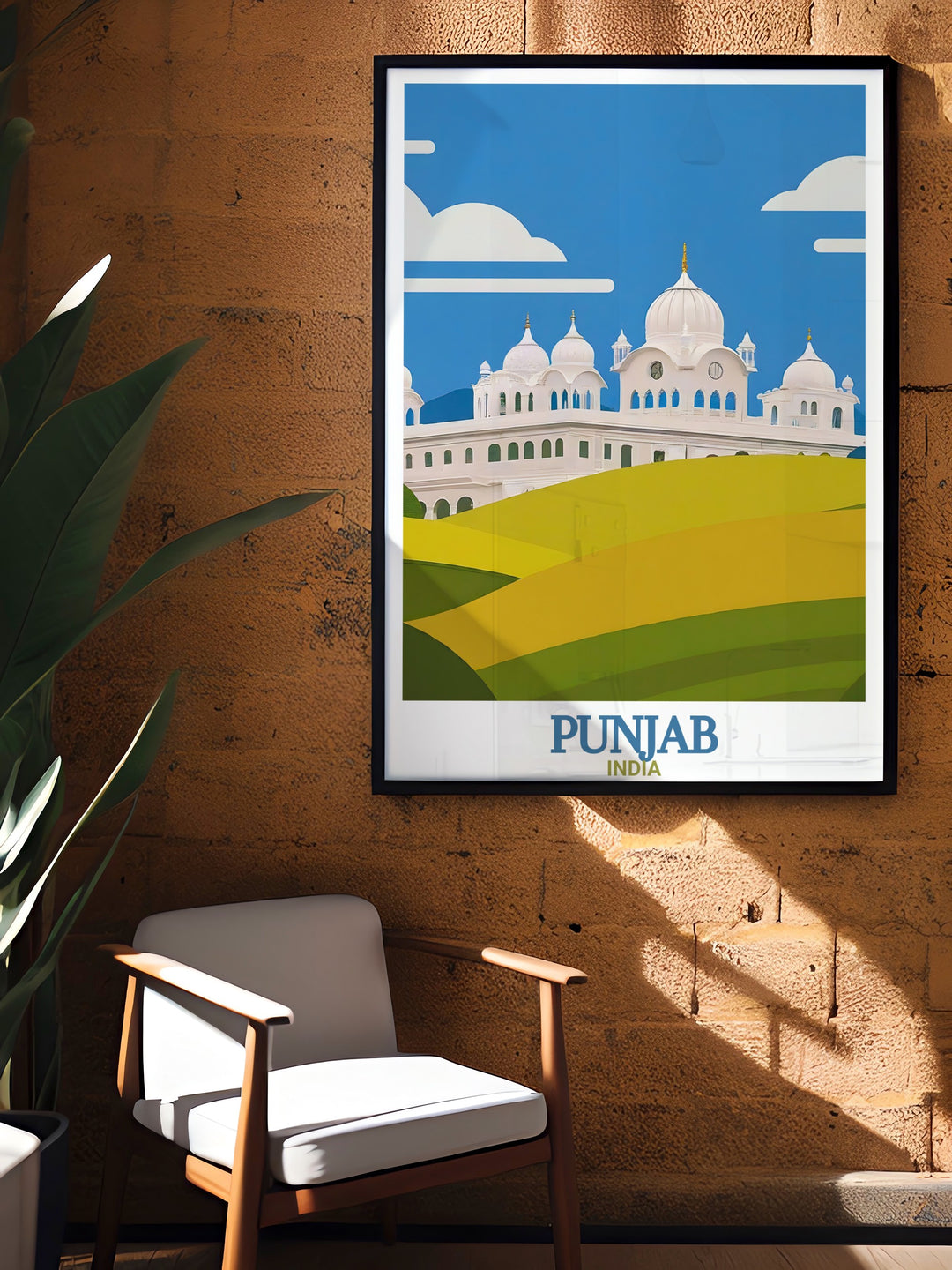 This vibrant Punjab travel print showcases the rich culture of India, highlighting Anandpur Sahib. Perfect for anyone who loves Indias history and seeks to add a touch of it to their decor.