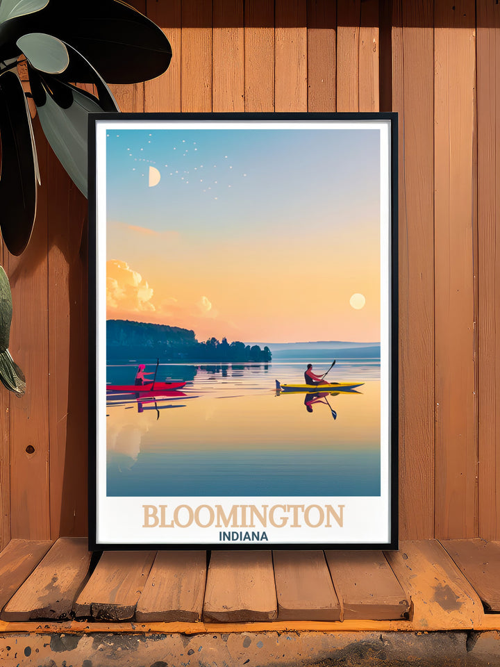 Lake Monroe artwork depicting the picturesque beauty of Bloomington Indiana ideal for home decor enthusiasts who want to transform their living space with a visually appealing and meaningful representation of Lake Monroe
