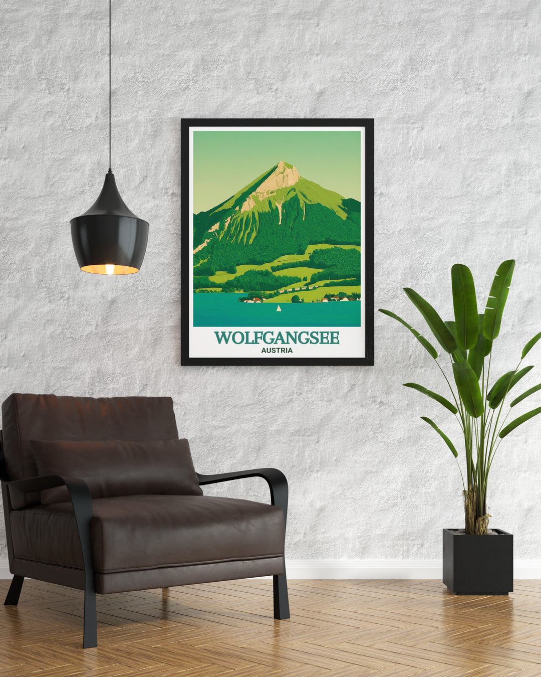 Wolfgangsee wall art showcasing the tranquil waters and scenic surroundings. This artwork brings the calm and beauty of Wolfgangsee into your home, providing a serene and elegant addition to any room. Perfect for nature enthusiasts and art collectors alike.