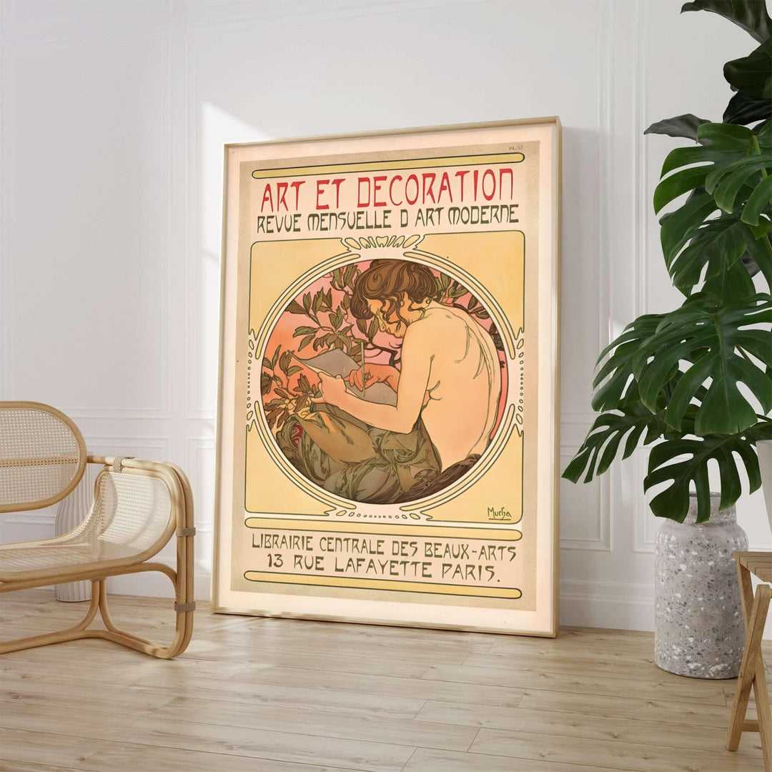 Alphonse Mucha Art Et Decoration 1897 French print of Art Et Decoration by artist Alphonse Mucha displaying an artist sketching at 13 Rue Lafayette Paris. MapYourDreams offers framed, unframed paper, and canvas wall art options.