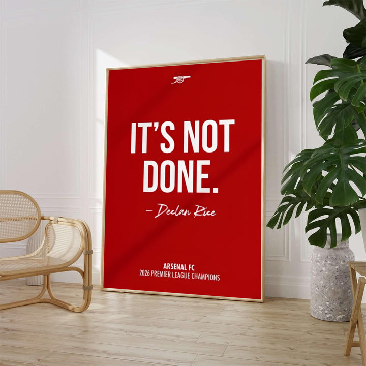Minimalist red Arsenal FC sports typography poster featuring the quote It&
