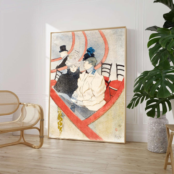 Vintage French theatre artwork Box In The Grand Tier (1897), Henri de Toulouse-Lautrec showing Parisian spectators along Boulevard Montmartre in Paris, France. MapYourDreams offers premium framed prints, unframed options, and stretched canvas wall decor to bring French elegance home.
