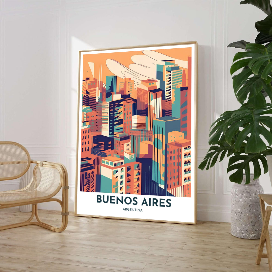 Mid-century modern cityscape wall decor featuring a bird&
