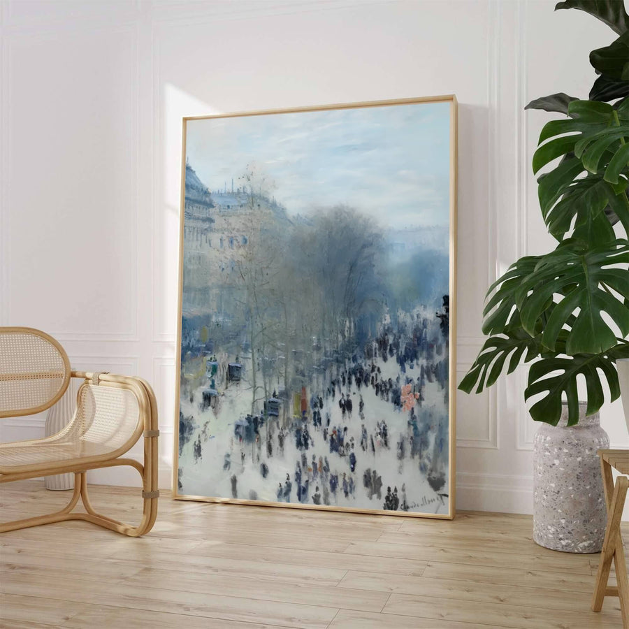 Evoking the rigorous optical observation and vibrant broken brushwork techniques celebrated in historic French impressionist exhibitions, this exquisite Boulevard Des Capucines 1873 print highlights dynamic crowds and grand Haussmann-style architecture. Whether you prefer a minimalist unframed art print, a polished framed wall hanging, or a ready-to-hang museum-style canvas wrap from MapYourDreams, this urban landscape study enriches any interior.