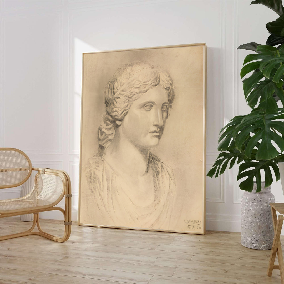 Egon Schiele Antique Bust 1906 poster fine art print depicting a Greco Roman classical sculpture sketch in the Leopold Museum Vienna collection. MapYourDreams provides custom framed wall decor, unframed paper poster prints, and gallery stretched canvas art options for classic living room interiors.