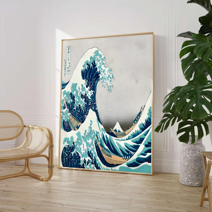 Classic Japanese Ukiyo-e ocean art print by artist Katsushika Hokusai featuring fishing boats off Kanagawa referencing traditional Tokyo printmakers. MapYourDreams supplies framed, unframed, and canvas poster formats for home wall decor.