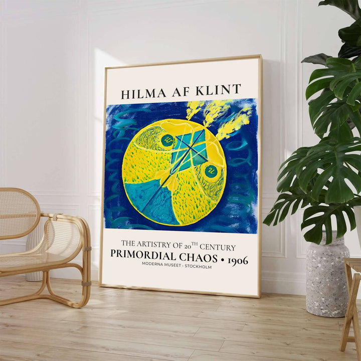 Evoking the crisp exhibition typography and transcendental motifs celebrated in Stockholm museum archives, this geometric Primordial Chaos 1906 art print by Hilma af Klint highlights celestial color blocks and swirling deep blue waters. Offered by MapYourDreams, this artwork is available in flexible options including unframed paper, custom wooden frames, and gallery canvas wraps.