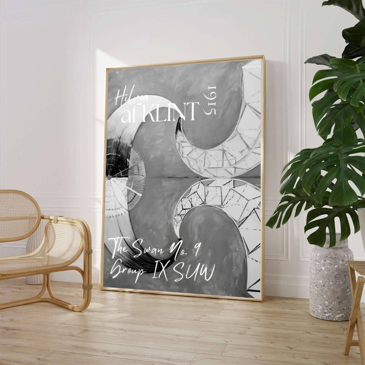 Evoking the crisp exhibition typography and transcendental motifs celebrated in Swedish archives, this geometric The Swan No 9 1915 art print by Hilma af Klint highlights powerful grayscale dualities. Offered by MapYourDreams, this artwork is available in flexible options including unframed paper, custom wooden frames, and gallery canvas wraps.