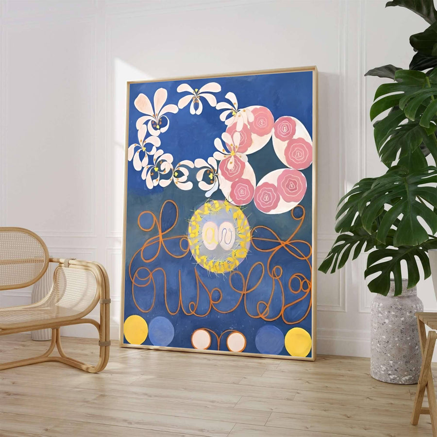 Evoking the crisp exhibition typography and transcendental motifs celebrated in Swedish archives, this geometric The Ten Largest No 1 Childhood 1907 art print by Hilma af Klint highlights organic line work. Offered by MapYourDreams, this artwork is available in flexible options including unframed paper, custom wooden frames, and gallery canvas wraps.