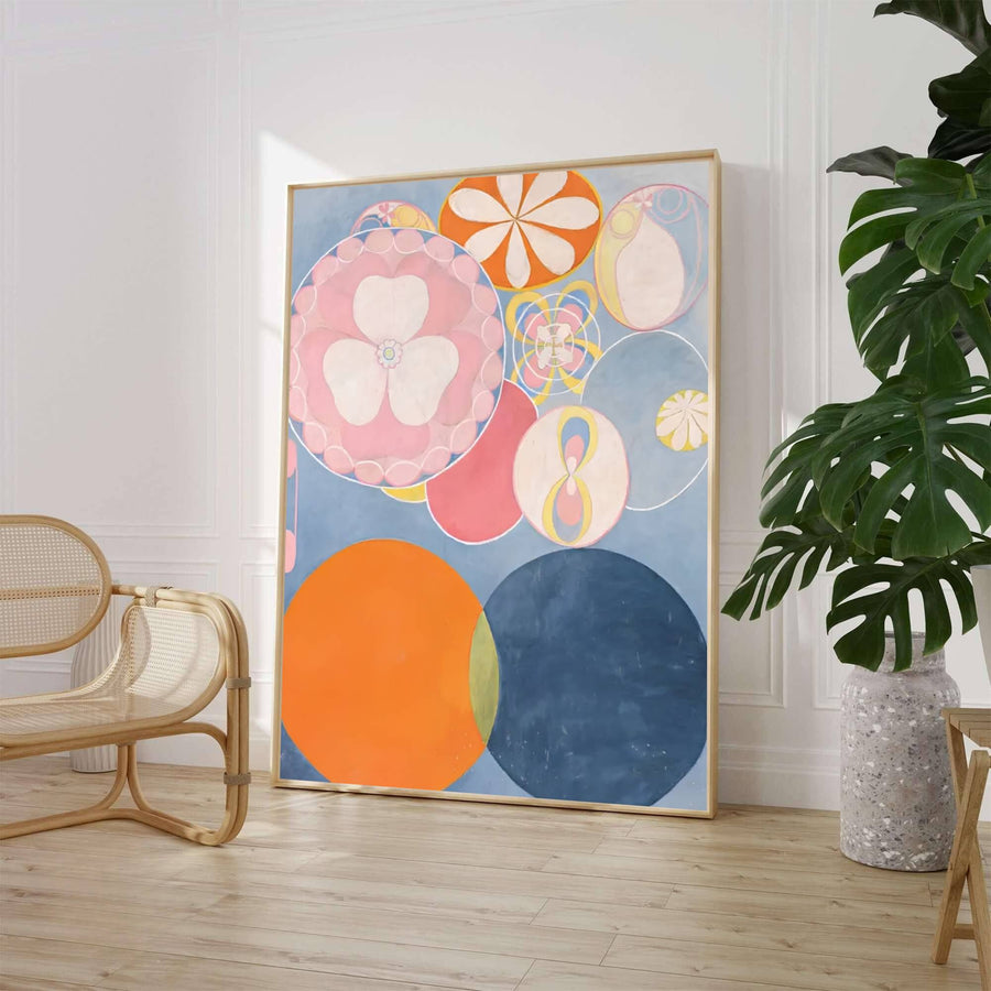 Evoking the crisp exhibition typography and transcendental motifs celebrated in Swedish archives, this geometric The Ten Largest No 3 Youth 1907 art print by Hilma af Klint highlights delicate pink medallions. Offered by MapYourDreams, this artwork is available in flexible options including unframed paper, custom wooden frames, and gallery canvas wraps.