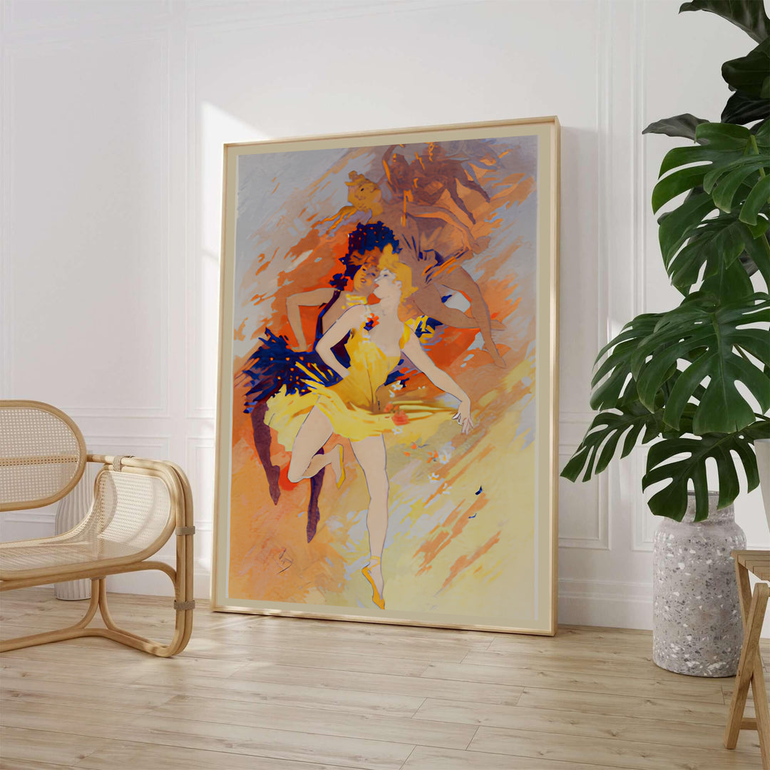 Classic Belle Époque dance print La Danse by artist Jules Chéret celebrating French ballet in Paris France. Offered as unframed prints, gallery canvas, or framed wall decor at MapYourDreams.