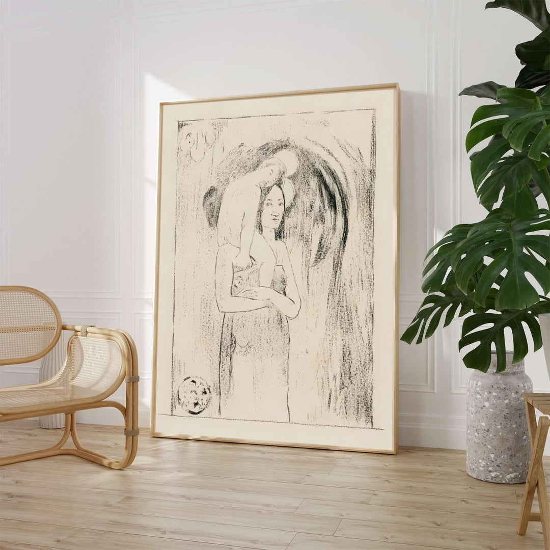 Paul Gauguin Hail Mary Ia Orana Maria 1895 fine art poster depicting a rare monochromatic lithograph created in Tahiti, French Polynesia. MapYourDreams provides custom framed wall art, unframed paper prints, and gallery stretched canvas wall decor options to elevate serene bedroom interiors.