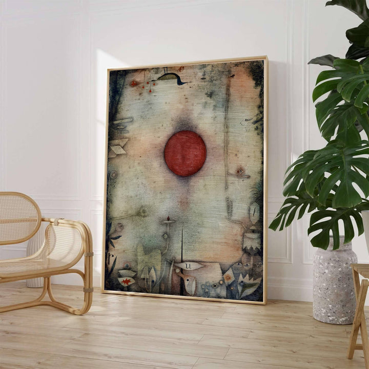 Characterized by a fiery central red orb, textured atmospheric washes, and cryptic botanical glyphs along the edges in Ad Marginem 1930, this Paul Klee poster captures the imaginative vision of the artist. Art lovers can acquire this striking wall art through MapYourDreams, where it comes in versatile formats such as delicate matte art prints, durable framed posters, and ready-to-hang canvas wraps.