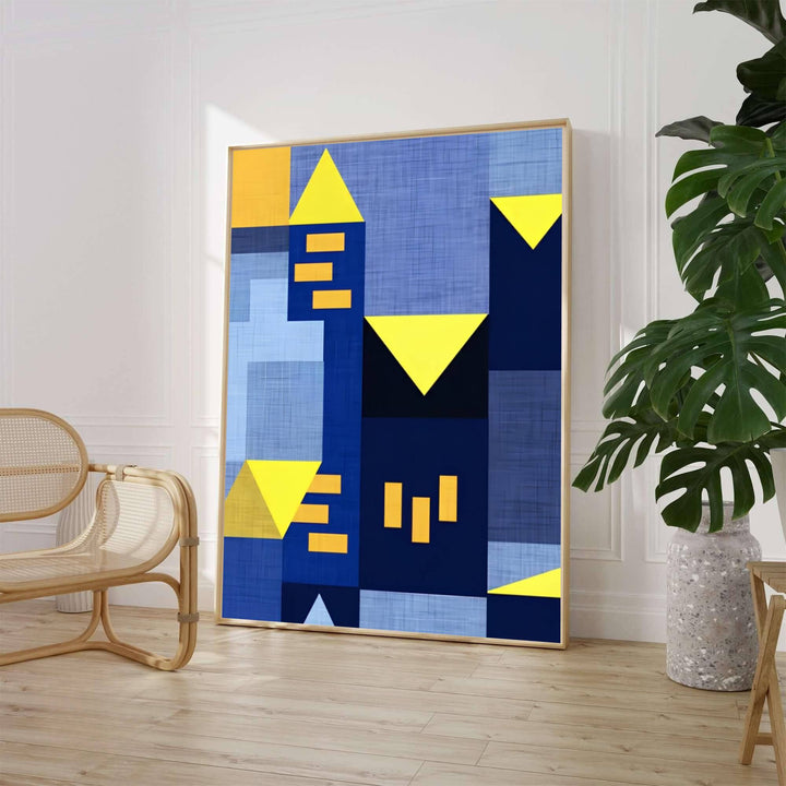 Evoking the crisp architectural moonlight over European urban centers celebrated during the German modernist movement, this geometric Paul Klee Blue Night (Blaue Nacht) art print highlights vertical color blocks and sharp triangular peaks. Offered by MapYourDreams, this artwork is available in flexible options including unframed paper, custom wooden frames, and gallery canvas wraps.