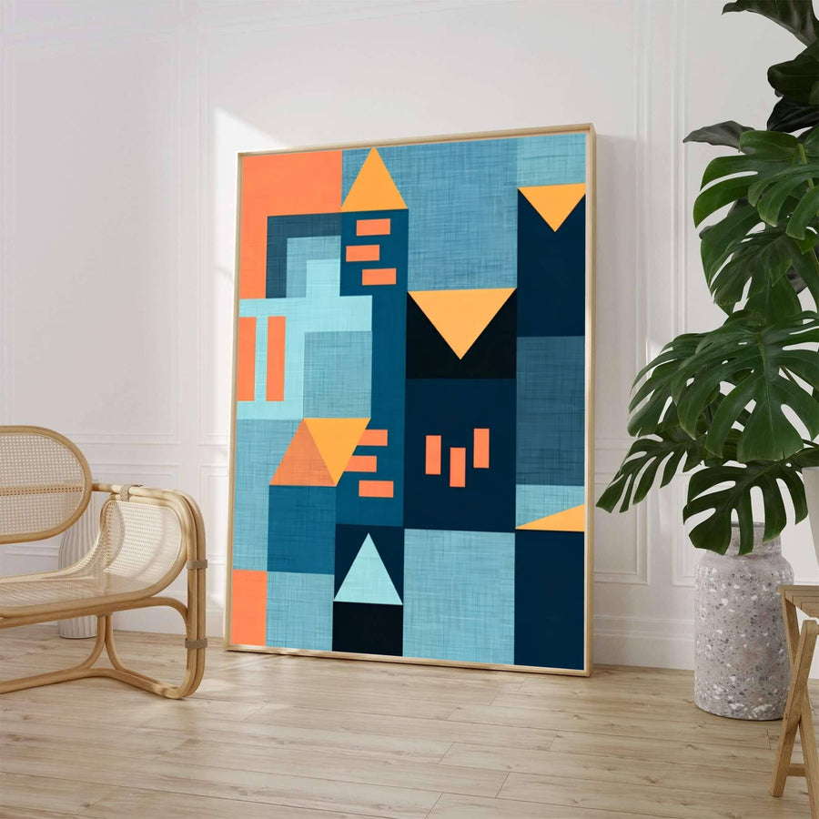 Evoking the crisp architectural sunset lines over European urban centers celebrated during the German modernist movement, this geometric Paul Klee Golden Twilight Architecture Poster highlights vertical color blocks and sharp orange triangular peaks. Offered by MapYourDreams, this artwork is available in flexible options including unframed paper, custom wooden frames, and gallery canvas wraps.