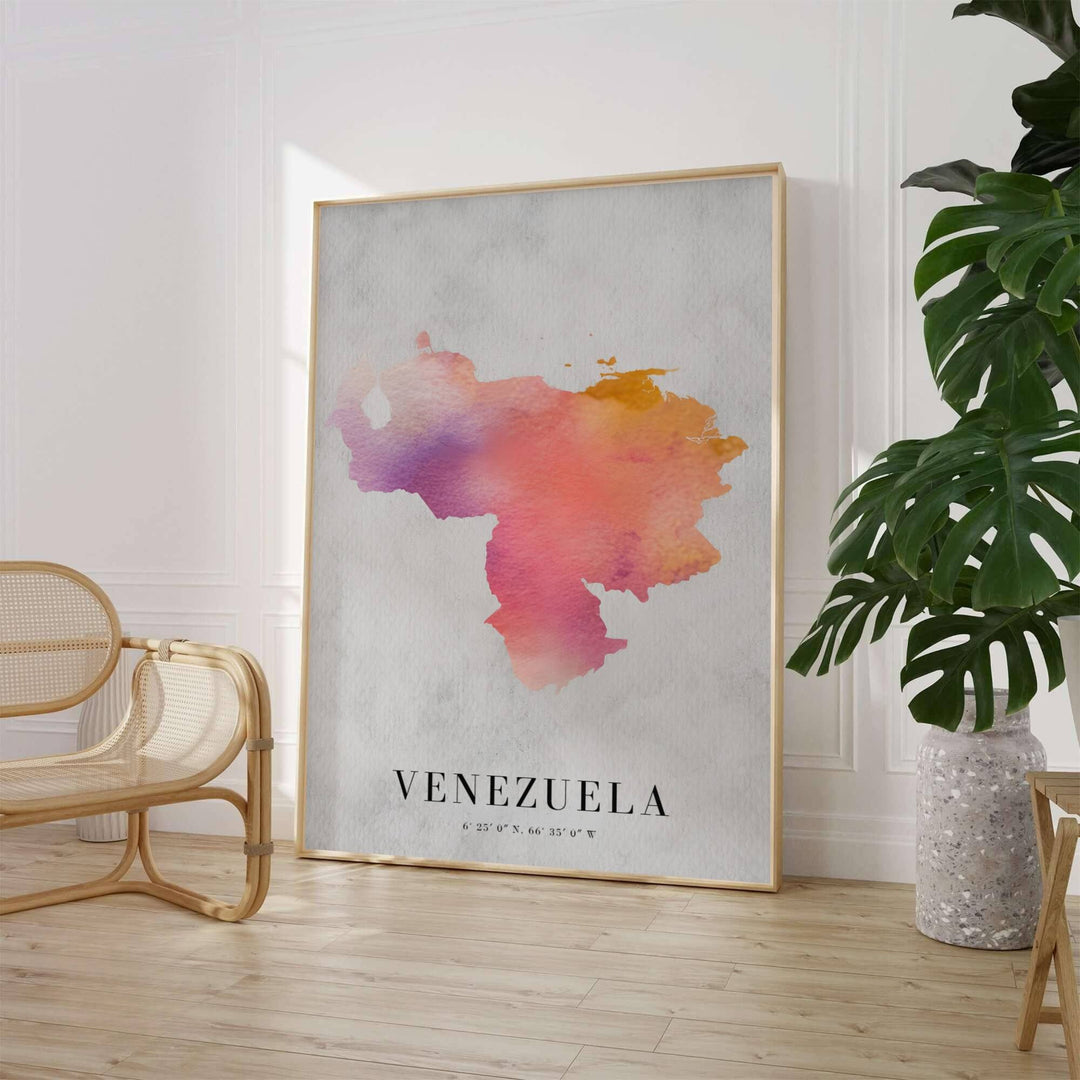 Fine art travel poster featuring margin typography reading VENEZUELA 6° 25&